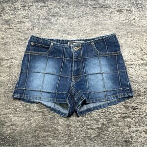 Vintage Rave R4R Denim Booty Shorts Womens 5 (29") Blue Window Pane Grunge Y2K
